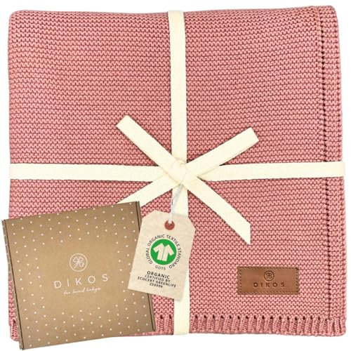 DIKOS® Babydecke Beere aus *100%* GOTS Bio Baumwolle | 4 Jahreszeiten Neugeborenen Decke für Baby Mädchen | Strickdecke Kuscheldecke Baumwolldecke Kinderwagen | Erstausstattung Geschenk zur Geburt