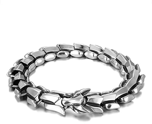 PBTMCD Ouroboros - Jormungandr Wikinger Armband, Männer Edelstahl Schwere Handarbeit Punk Schlange Handgelenkskette, Nordische Drachen Amulet Schmuck Manschette Armreif