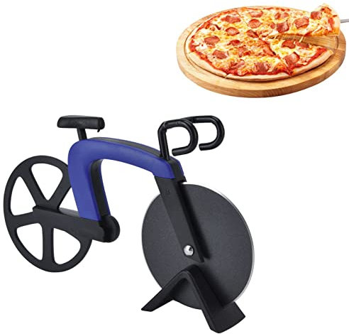 Tagliapizza, Coltello per Pizza Unico in Acciaio Inossidabile a Forma di Bici, Affettatrice per Pizza Affilata Rotella Tagliapizza per Pancake, Facile da Tagliare e Pulire, Utensili da Forno da(Blu)