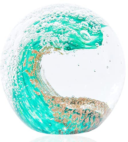 EUSTUMA Mundgeblasene Glasfiguren, Kugel, Ozeanwellen, Büro-Briefbeschwerer, Glas für Schreibtisch, Dekoration, Sammlerstück, Aquarium-Dekoration, Bürodekoration