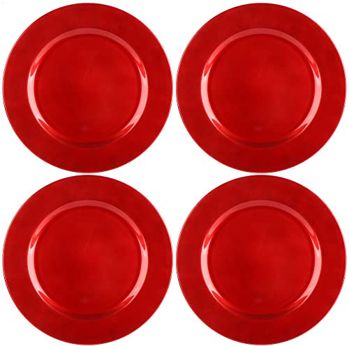 com-four® 4x sottopiatti in rosso lucido - piattini monocromatici riutilizzabili come decorazioni da tavola - piatti decorativi monocromatici per matrimoni, feste di famiglia o Natale - Ø 33 cm