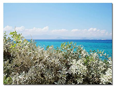 Glücksvilla - Strand-Idylle auf Naxos 2 - div. Maße (modernes Acrylglas-Bild 5 mm, 160 x 120 cm) aus DE - Kunstdruck XXL Deko-Wandbild quer - maritime Fotografie Meer Macchia Busch Natur