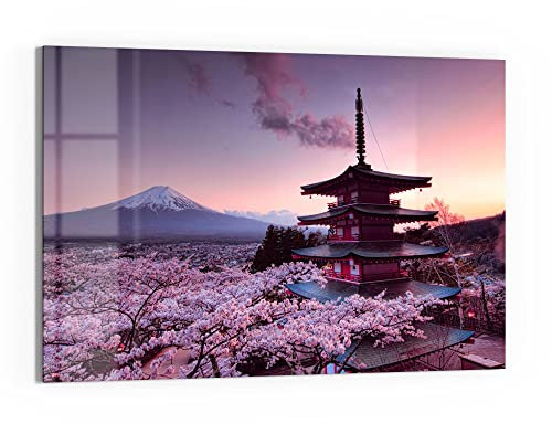 DEQORI Glas-Magnettafel | 60x40 cm groß | Motiv Kirschblüten Tempel Japan | Memo-Board aus Glas | Magnetboard inkl. Magnete, Stift & Tuch für Küche & Büro | Tafel magnetisch & beschreibbar