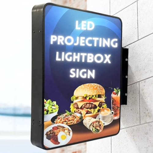 LED Projecting Light Box Sign, Illuminated Rectangle 60cm x 80cm Portrait, Blank Double Sided Outdoor Business Advertising Wall Mounted Storefront Shop Sign (Black)
