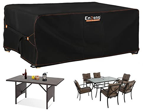 Enzeno Copertura per mobili da giardino, 150 x 90 x 74 cm, impermeabile, in resistente poliestere Oxford 420D, copertura rettangolare antivento, anti-UV, per sedie e tavolo da patio