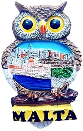 Magnete da frigorifero a forma di gufo 3D Malta Souvenir regalo, resina fatta a mano Malta magnete frigorifero decorazione casa e cucina collezione