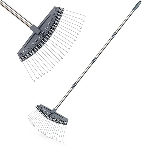 Colwelt Thatch Rake -24 Steel Tines, Thatch Rakes for Lawns with 137cm Lightweight Stainless Steel Handle, Yard Dethatching Rakes for Your Lawn(Thatch, Dead Grass, Leaves, Mulch, Pine Needles)