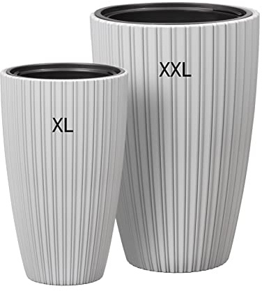 MELTOM Pot de fleurs, Jardinière, Bacs à fleurs avec insert amovible - Rond - Pot de fleurs décoratif - Set 2 : XXL+XL (gris)