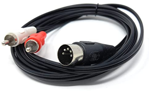 DRUT 2m 5 Pin Midi Male Din Plug Audio Cable | 2 x RCA Phono Male Plugs, wired 3+5, to 2 x RCA plugs, 6.5ft