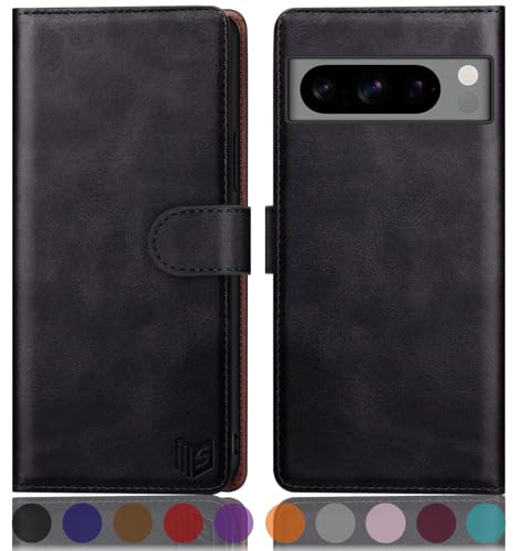 SUANPOT [RFID Schutz für Google Pixel 8 Pro 5G Hülle PU Leder Handyhülle Lederhülle Klapphülle Kartenfach Flip Cover für Pixel 8 Pro Handy hülle Leather Wallet Phone Case Schwarz
