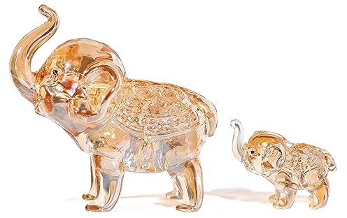 Movdyka Set of 2 Crystal Elephants Figurine Gifts for Women Mum Ornaments | Glass Elephant with Baby Gold Elephant Animal Keepsake Presents on Mother's Day Birthday, Home Ornament
