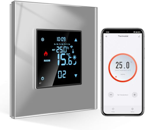 CNBINGO Smart Thermostat Unterputz Glas WLAN Digital Raumthermostat Grau | WiFi Thermostat Fußbodenheizung Kompatibel mit Alexa,Google Home,Smart Life,Tuya
