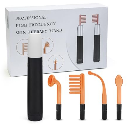 Elitzia High Frequency Beauty Machine Rechargeable Portable Handheld High Frequency Facial Wand Light Therapy Skin Tightening Device for Hair Acne Wrinkle Removal Anti Aging 4 Glass Tubes ETHF241