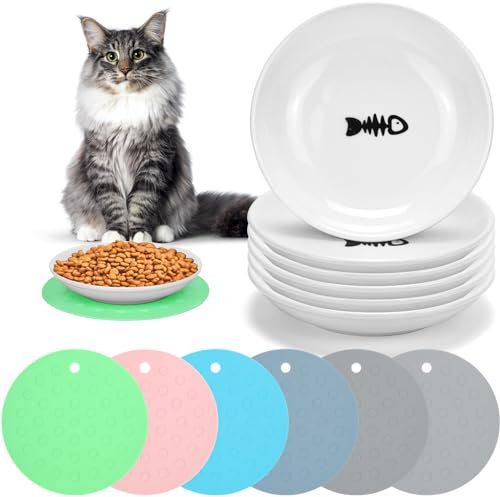 Erdiegle Katzennapf 3-teiliges Set Keramik Breite Katzen Napf mit rutschfesten Matten, Katzennapf Flach - Unverzichtbar für Ihren vierbeinigen Freund (6 Set)