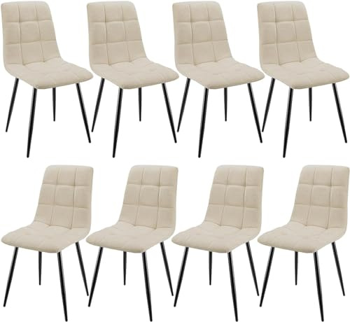 JIJIAN Set 8 Sedie da Pranzo, Sedie da Cucina in Lino, Beige | Gambe in Metallo, Stile Moderno, Portata Fino a 120 kg, Sedie Imbottite per Sala da Pranzo, Soggiorno e Cucina