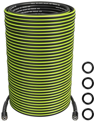 Heliwoo 1/4 Pressure Washer Hose 150FT High Power Washer Extension Replacement Hose Connect M22-14mm/15mm Accessories Flexible & Kink Resistant 4000 PSI for Car Wash & Garden Cleaning