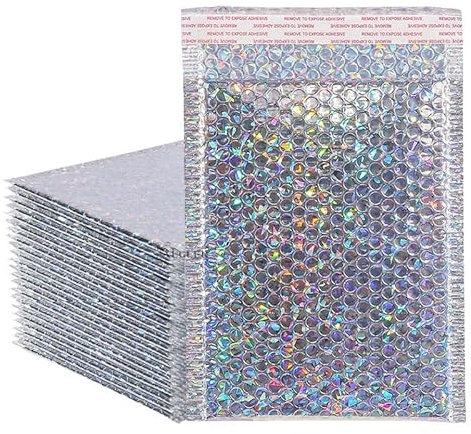 LuftpolsterumschläGe 50Pcs Holographische Mailer Silber Mailing Umschlag Wasserdichte Kurier Tasche Gepolsterte Blase Umschläge Verpackung Tasche for Versand Versandtaschen Luftpolster(Color:13X18cm 5