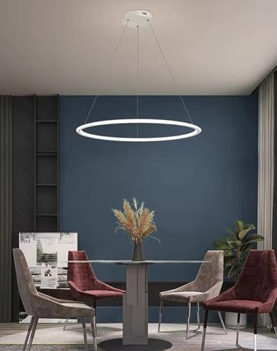 Deliouay Modern LED Pendelleuchte Esstisch Dimmbar moderne LED Hängeleuchte mit Fernbedienung, moderne Rund design wohnzimmerlampe hängend für esszimmer büro Esstischlampe Küche lampe (Weiß, Ø60cm)