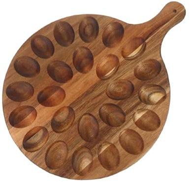 Fuente de huevos rellenos - Bandeja para servir huevos | Tabla redonda de madera para huevos de charcutería | Platos de huevos rellenos del servicio de mesa de Pascua con asa, tabla de cortar de plato