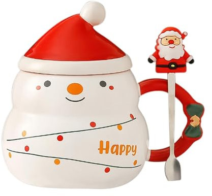 Weihnachtstasse, 500ML Keramik Kaffeebecher, Kaffeetasse Mit Weihnachtlichem Motiv, Weihnachtstasse Mit Deckel Löffel, Teetasse Milchbecher Geschenk Tasse Für Weihnachten Geschenkidee