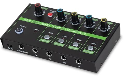4-Kanal-Audiomischer Tragbarer Mikrofon-Stereo-Audiomischer mit LINE/MIC-Modusumschaltung für Musiker und Podcaster