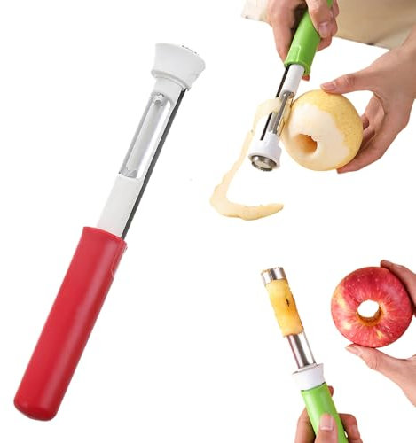 Apple 2-in-1 Corer Remover, Stainless Steel Fruit Corer Tool for Vegetables, Tomatoes, Pears (Red)
