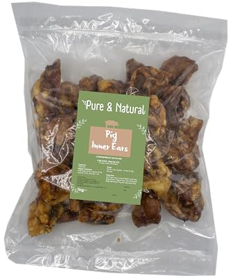 Pure & Natural Pig Inner Ears Dog Chews - 100% Natural Dog Treats for Large Dogs - Healthy Pigs Ears for Dogs - Bulk Dog Treats 1kg