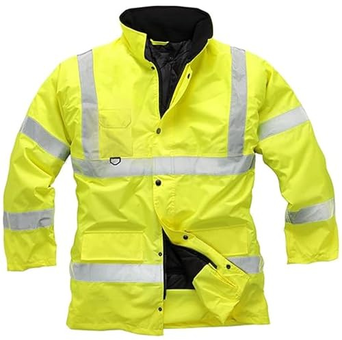 Adults Hi Vis Reflective Safety Security Workwear Waterproof Parka Jacket Quilted Padded Raincoat