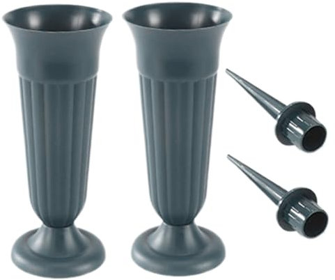 2PCS Grave Flower Pots, Plastic Grave Vases with Spike and Base, Detachable Grave Flower Holders, Memorial Vases for Graves Outdoor