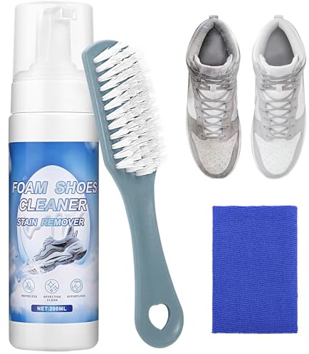 Xiexieni Pulisci Scarpe 200ml, Schiuma Pulizia Scarpe per Rimuovere Macchie e Sporcizia, con Spazzola e Asciugamano, Detergente per Sneakers Bianche, Pelle, Maglia, Stivali e Scarpe da Ginnastica