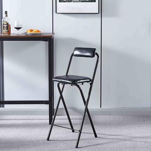 YHDMDQ Sgabello da Bar Pieghevole Portatile per La Colazione, Comodo Richiudibile Sgabello Alto con Schienale, Rotondo Imbottito Sedia Pieghevoli per Sala Giochi da Cucina(Black,60cm/24in)