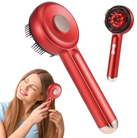 Kabellose Kopfmassagegerät Elektrisch, 2 in1 Kopfhaut Massagebürste mit 660nm Rotlicht fur Volumen Haar, Elektrische Haarbürste mit Haarölspender, 3 Modi, zur Kopfhaut und Kopfmassage Entspannung