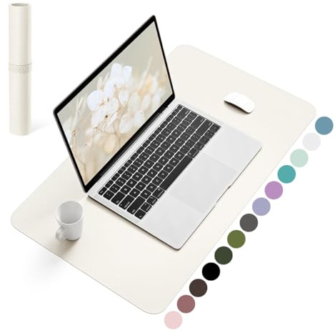 YSAGi Schreibtischunterlage, Mauspad mit Leder und Rutchfeste Wildleder, Multifunktionales Office Mousepad Laptop Schreibunterlage, Tischunterlage für Büro/Home-Office (Creme, 60x35cm)