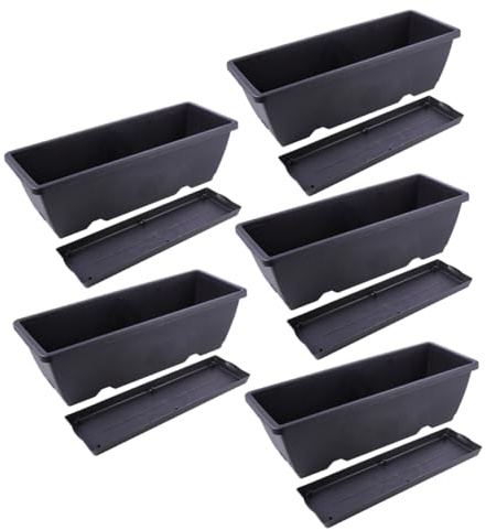 FONDOTIN 5 Juegos Macetas para Plantas Exteriores Interiores con Bandejas Jardinera Rectangular Pequeña para de Verduras y Flores Resistente y Duradera para Patio y