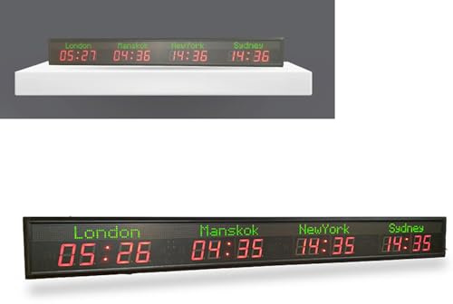 Orologio digitale a LED con 4 fusi orari, regolazione della luminosità a 5 livelli, per hotel/aziende multinazionali/aeroporti, grande orologio a colori con più fusi orari, città modificabile.