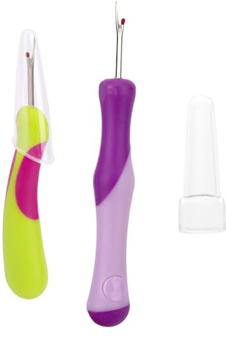 2uds Descosedores, Cortador de Costuras con Tapas de Seguridad para Coser a Mano Tejer Punto Cruz y Quitar Hilo Bordar(Morado y Verde)