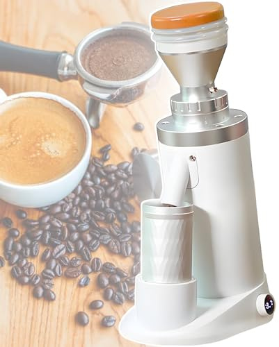 vnmudzeo Macchina per caffè Americano da Tavolo, Disco in Acciaio Inox da 64 Mm E 63 Mm, Macinacaffè Espresso con Display Digitale, Timer da 0,1 A 19,9 Secondi 63mm-White