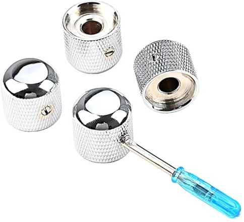 Cabilock Metall Gitarrenknöpfe mit Skala Einfache Montage 4 Stück Geeignet für E-Gitarre und Bass Silberner Lautstärkeregler Zubehör für Gitarristen