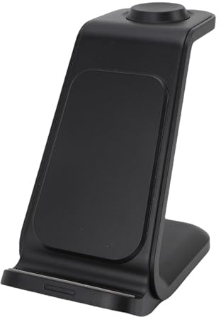 Jectse 3 in 1 Wireless Charging Station, 15W Fast Charger Stand Magnetic Wireless Charger for Smartphone, Watch, and Earbuds, Heat Dissipation Charger for Android (Black)