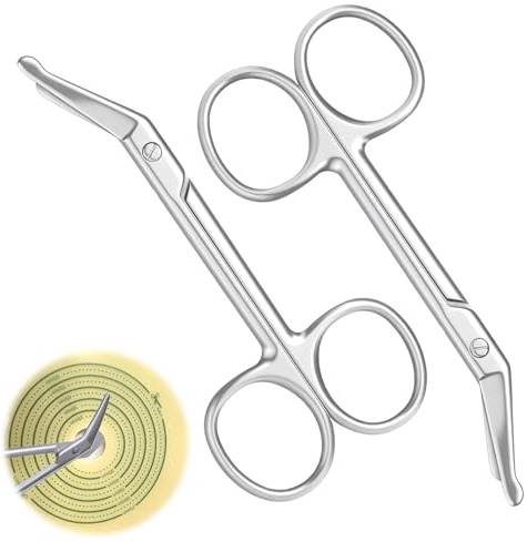 2 Pieces Stoma Scissors, Stainless Steel Bandage Scissors, Small Curved Medical Scissor for Stoma Bags Colostomy Urothrostomy Doctors Veterinary Home Care, 4.4 X 2 Inch (Silver)