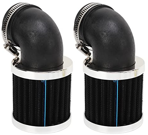 Tbest Motorcykelluftfilter 90 Graders Vinklad Böj Insugsrengörare Universal Passar för 28 Mm 48 Mm Förgasarmunstycke Moped Skoter ATV Dirt Bike 2-pack Gummi Rostfritt Stålnät (Silver Svart)
