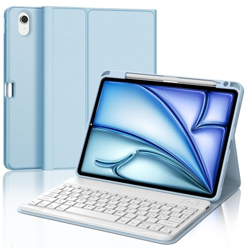 IVEOPPE Custodia Tastiera iPad Air 11 M4 2026/M3 2025/M2 2024, Cover Tastiera Italiano QWERTY Bluetooth Staccabile iPad Air 11 Pollici 2024/2025/2026, Blu cielo