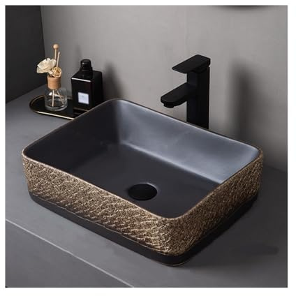 Lavandino rettangolare in ceramica – versatile lavabo da appoggio per interni ed esterni – completo di accessori per eleganti terrazze e bagni moderni
