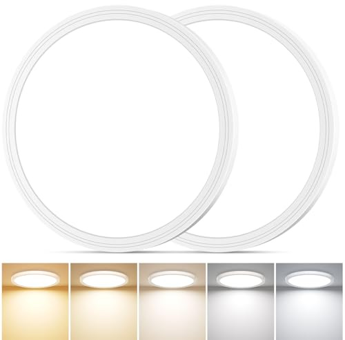 Swoieltr Deckenlampe LED Deckenleuchte Flach Rund mit 5 Farben-3000/3500/4000/5000/6500K, Ø18cm 15W 1680LM IP44 Wasserfest Badezimmer Lampe, Badlampe Decke Küchenlampe für Küche Bad Schlafzimmer Flur