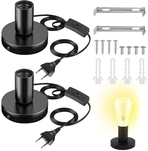 CYIOU 2 PCS E27 Fassung Lampenfassung mit 1,8M Kabel und Schalter lampenfuß | Schwarz Tischlampe E27 220V Lampenaufhängung für DIY Pendelleuchte Tischleuchte Bürolampe Leselampe Bett Hängeleuchte