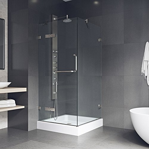 VIGO Monteray 36 in. L x 36 in. W x 79 in. H Frameless Hinged Square Shower Enclosure Kit in Brushed Nickel with Clear Glass-VG6011BNCL363W