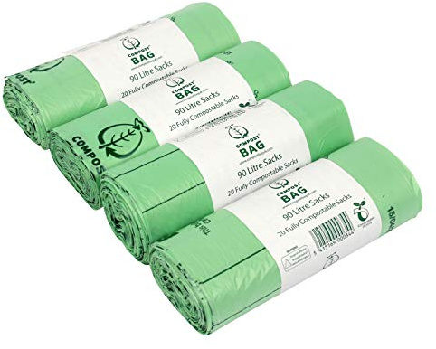 90L x 80 Compostable Compost Bag Food Waste Sacks - Commercial size - 90 Litre Food Waste Bin Liners - EN 13432 - with Composting Guide