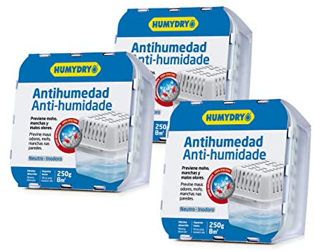 HUMYDRY® Luftentfeuchter 3er-Set Compact 250g Geruchsneutral und ohne Strom | Absorbiert zu hohe Luftfeuchtigkeit| Vermeidet die Entstehung von Schimmel