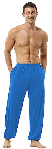 Hoerev Super Soft Modal Spandex Harem Pantalones De Pilates De Yoga，Lago Azul，M