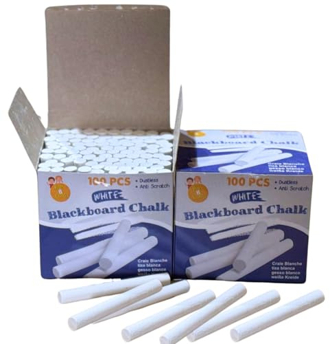 White Chalk Sticks Blackboard Chalk for Chalkboards Dust Free 200 Pack | Dustless, Writing Board, Bulk Box, For Schools, Art